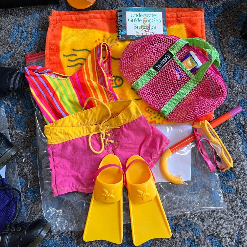 RETIRED American Girl Doll Swimming Outfit II and Beach Accessories I (1998)